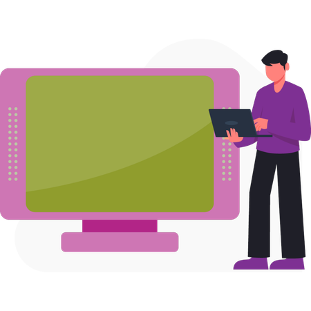 Boy  working on laptop  Illustration