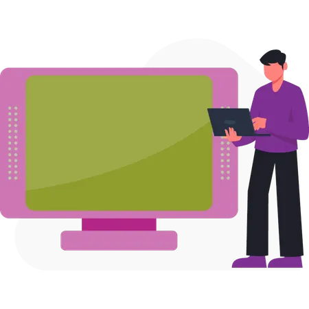 Boy  working on laptop  Illustration