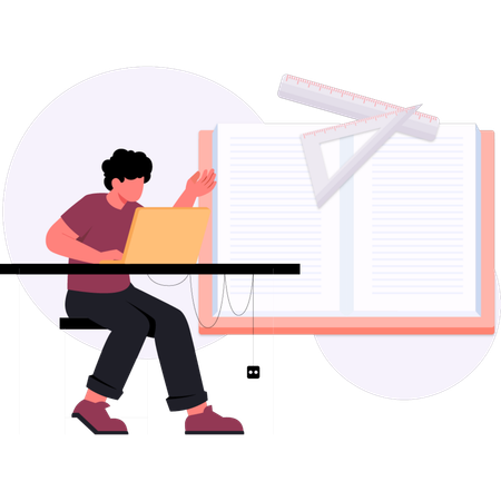 Boy  working on literature book  Illustration