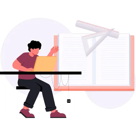 Boy  working on literature book  Illustration