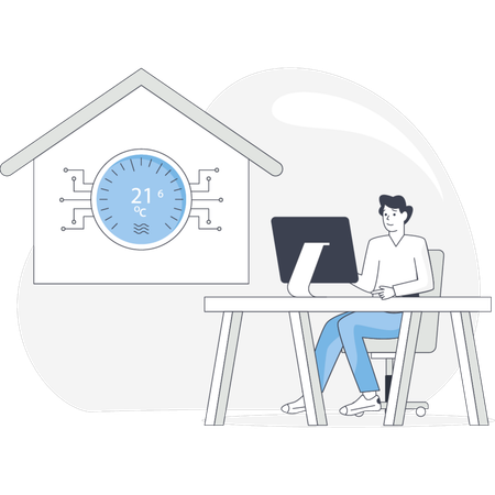 Boy Working On monitoring temperature settings with focus  Illustration