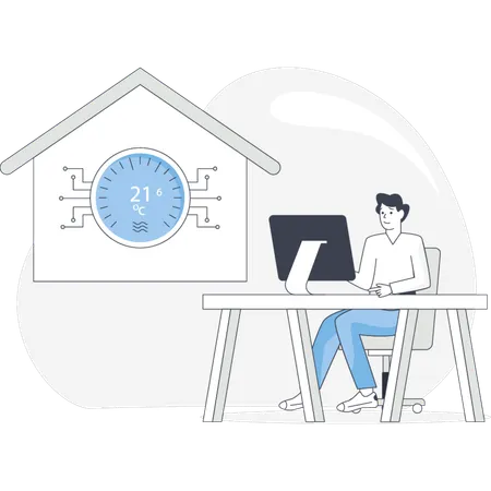 Boy Working On monitoring temperature settings with focus  Illustration
