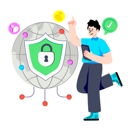 Boy working on Network Security  Illustration