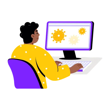 Boy working on online virus detection  Illustration