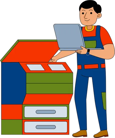 Boy working on printer  Illustration