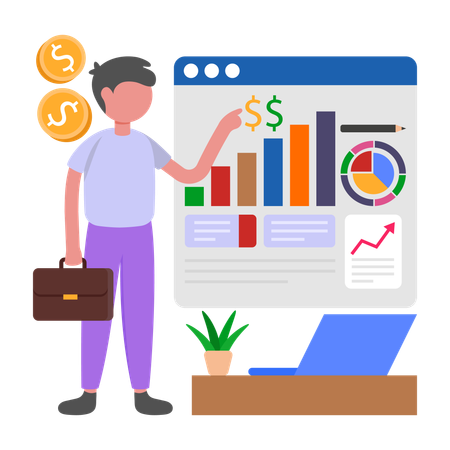 Boy working on Revenue Growth  Illustration