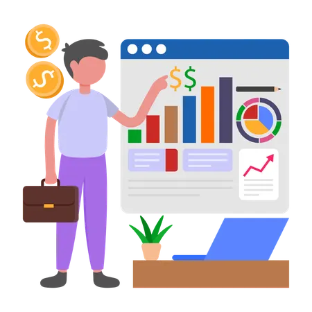 Boy working on Revenue Growth  Illustration