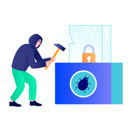 Boy working on security breach  Illustration