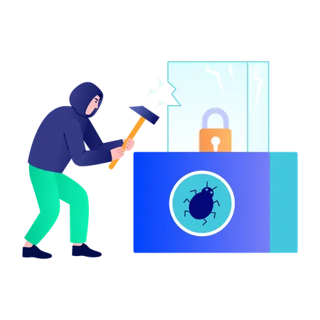 Boy working on security breach  Illustration