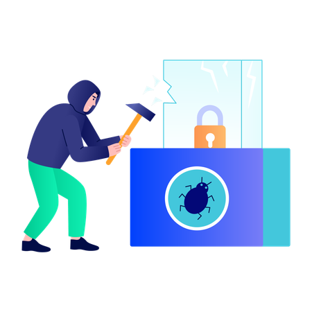 Boy working on security breach  Illustration