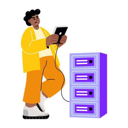 Boy working on server configuration  Illustration