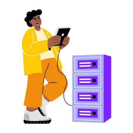 Boy working on server configuration  Illustration