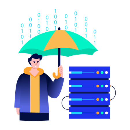 Boy working on server protection  Illustration