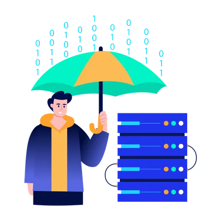 Boy working on server protection  Illustration