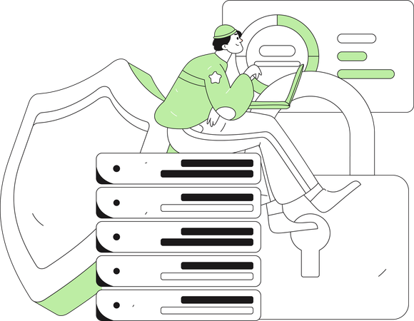 Boy working on server security  Illustration