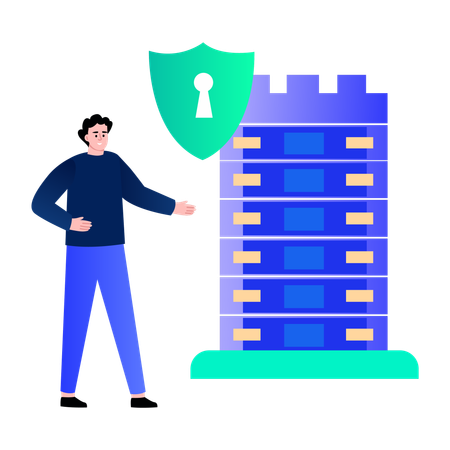 Boy working on server security  Illustration