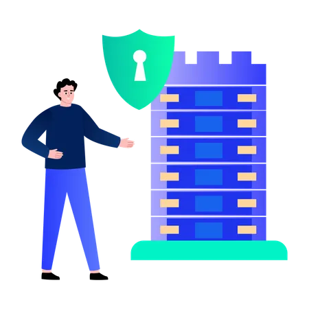 Boy working on server security  Illustration