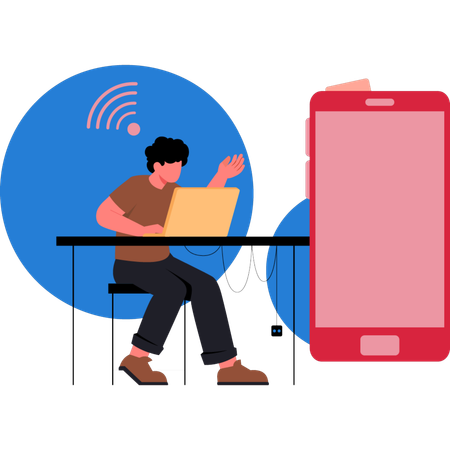Boy working on smartphone  Illustration