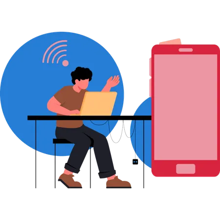Boy working on smartphone  Illustration