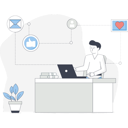Boy  working on social media user  Illustration