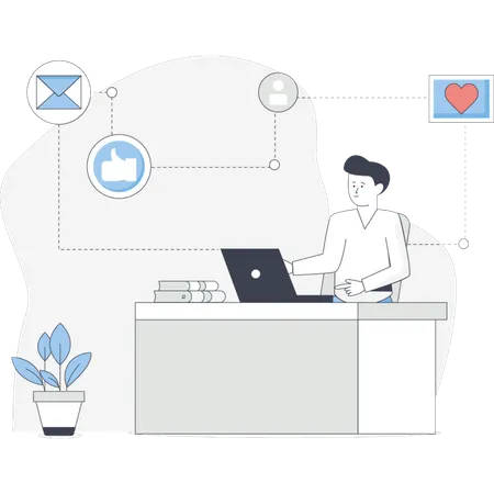 Boy  working on social media user  Illustration