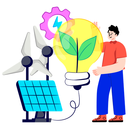 Boy working on Sustainable Energy  Illustration