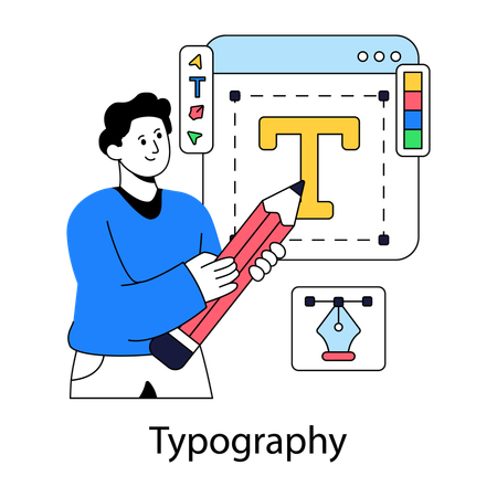 Boy working on typography  Illustration