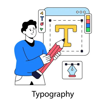 Boy working on typography  Illustration