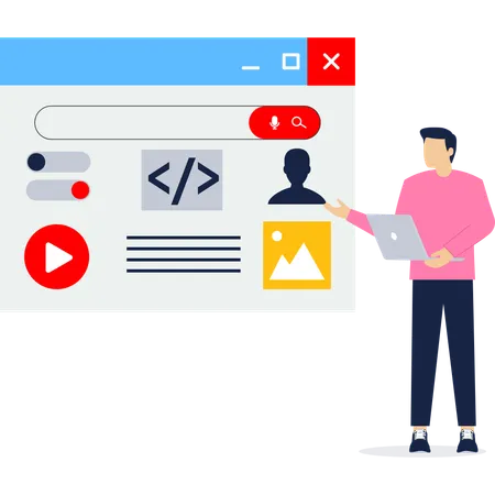 Boy working on ui ux design  Illustration