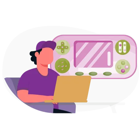 Boy  working on video game  Illustration