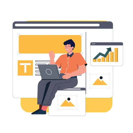 Boy working on Web Development  Illustration