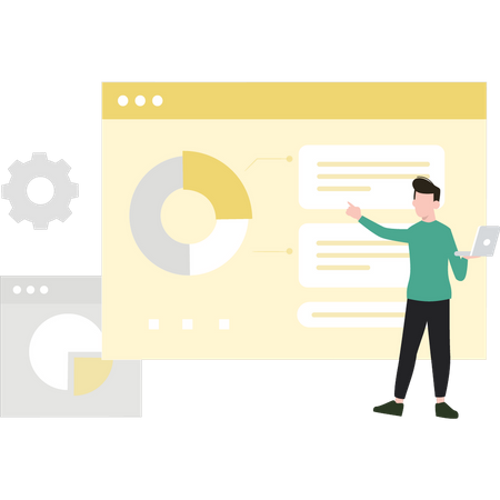 Boy working on web page chart  Illustration