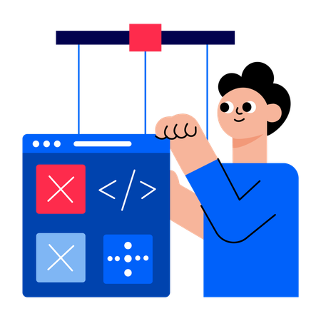 Boy working on website control  Illustration