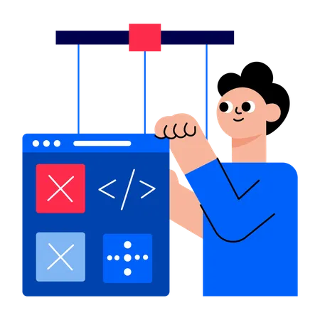 Boy working on website control  Illustration