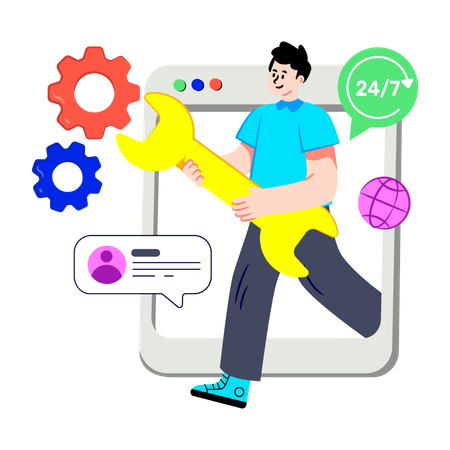 Boy working on Website Maintenance  Illustration