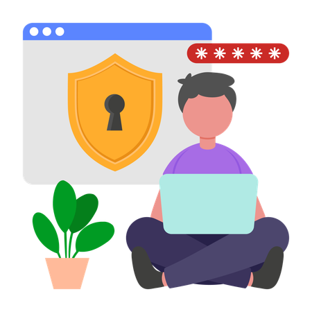 Boy working on Website Security  Illustration