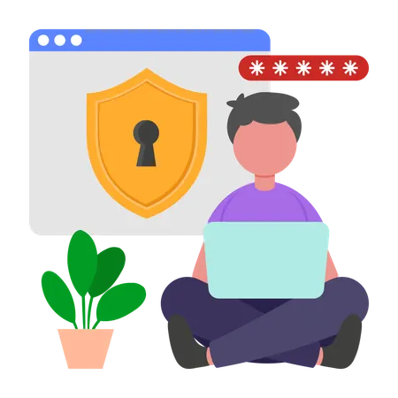 Boy working on Website Security  Illustration