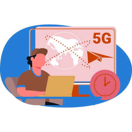 Boy  working on wireless services  Illustration