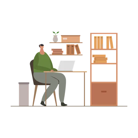 Boy Working Online  Illustration