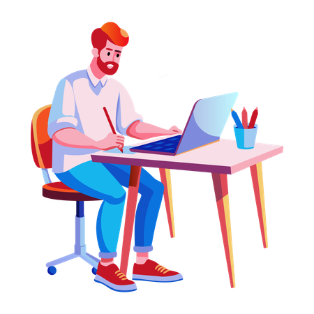 Boy working online from home  Illustration