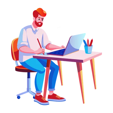 Boy working online from home  Illustration