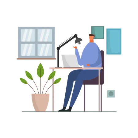 Boy Working Online  Illustration