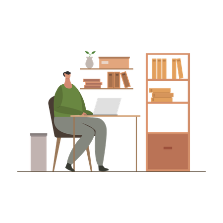 Boy Working Online  Illustration