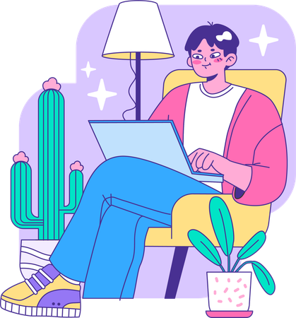 Boy working online on laptop  Illustration