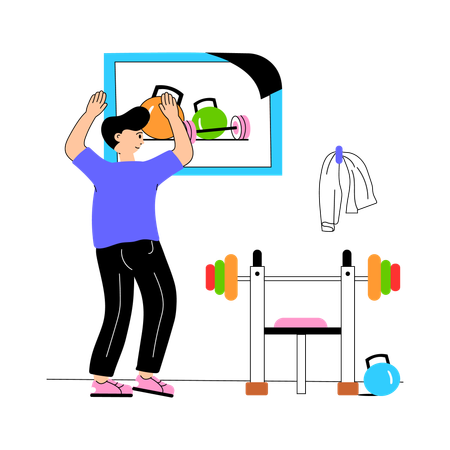 Boy working out at gym  Illustration