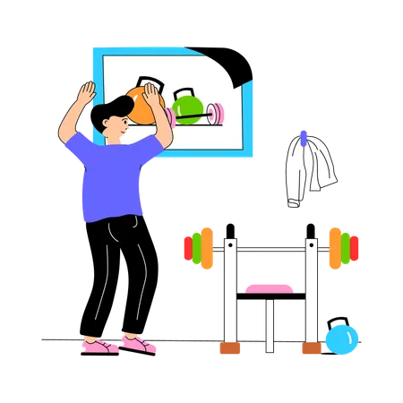 Boy working out at gym  Illustration