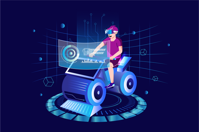 Boy working out in Metaverse Illustration