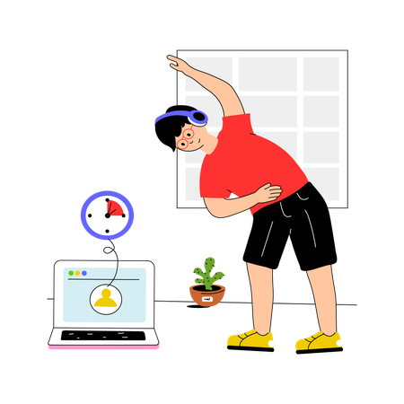 Boy working out with help of personal online trainer  Illustration