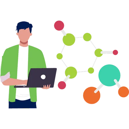 Boy working structure molecules  Illustration