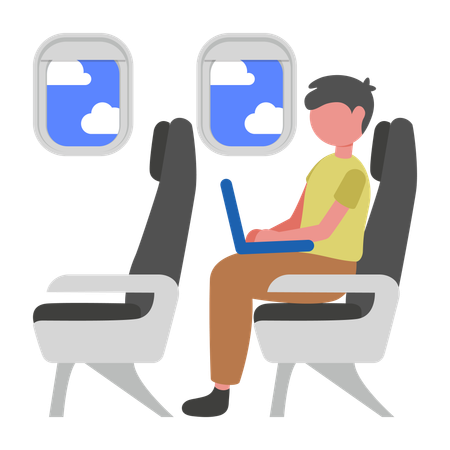 Boy Working while Traveling  Illustration